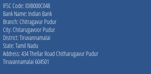 Indian Bank Chitragavur Pudur Branch Tiruvannamalai IFSC Code IDIB000C048