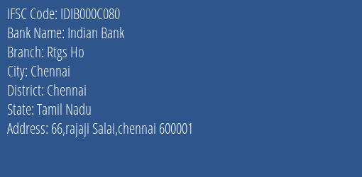 Indian Bank Rtgs Ho Branch IFSC Code