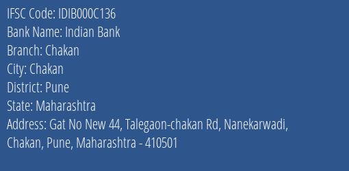 Indian Bank Chakan Branch Pune IFSC Code IDIB000C136