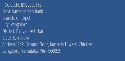 Indian Bank Chickpet Branch IFSC Code