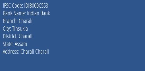 Indian Bank Charali Branch Charali IFSC Code IDIB000C553