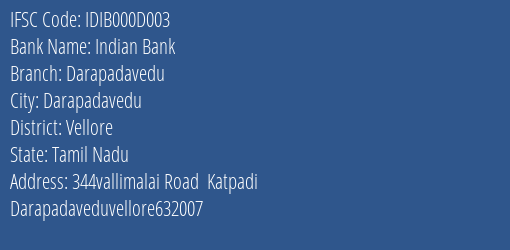 Indian Bank Darapadavedu Branch IFSC Code