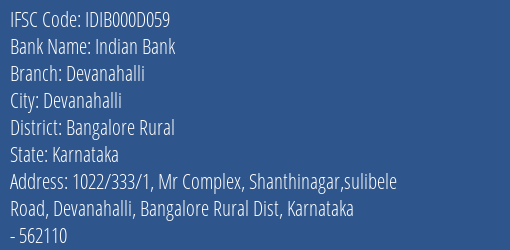 Indian Bank Devanahalli Branch IFSC Code
