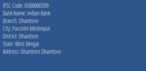 Indian Bank Dhamtore Branch Dhamtore IFSC Code IDIB000D599