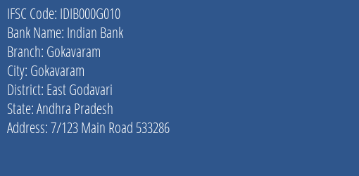 Indian Bank Gokavaram Branch East Godavari IFSC Code IDIB000G010