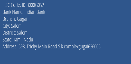 Indian Bank Gugai Branch IFSC Code