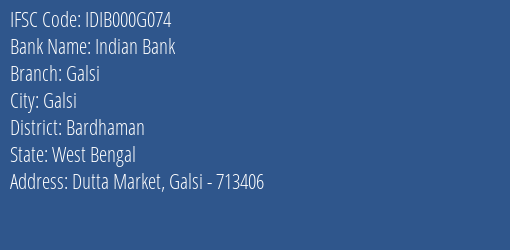 Indian Bank Galsi Branch IFSC Code