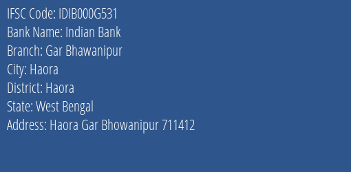 Indian Bank Gar Bhawanipur Branch IFSC Code