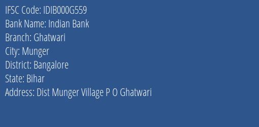 Indian Bank Ghatwari Branch IFSC Code