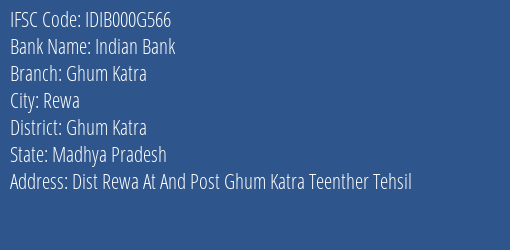 Indian Bank Ghum Katra Branch Ghum Katra IFSC Code IDIB000G566