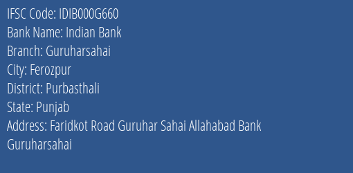 Indian Bank Guruharsahai Branch Purbasthali IFSC Code IDIB000G660