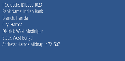 Indian Bank Harrda Branch, Branch Code 00H023 & IFSC Code IDIB000H023