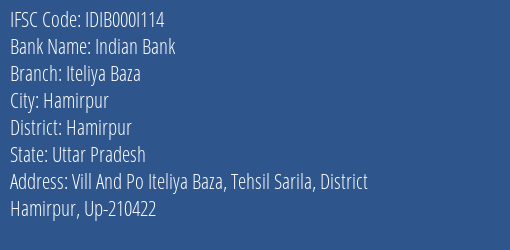 Indian Bank Iteliya Baza Branch IFSC Code