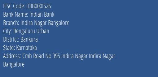 Indian Bank Indira Nagar Bangalore Branch IFSC Code