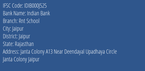 Indian Bank Rnt School Branch Jaipur IFSC Code IDIB000J525