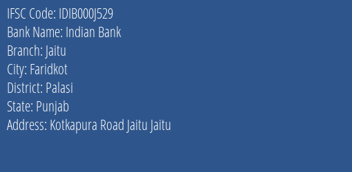 Indian Bank Jaitu Branch Palasi IFSC Code IDIB000J529