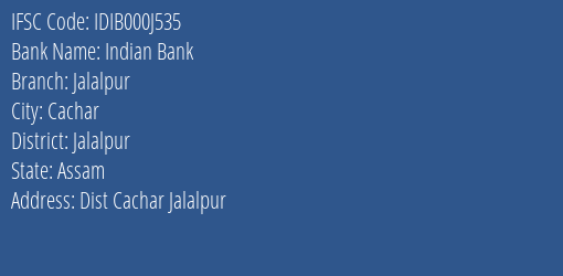 Indian Bank Jalalpur Branch Jalalpur IFSC Code IDIB000J535