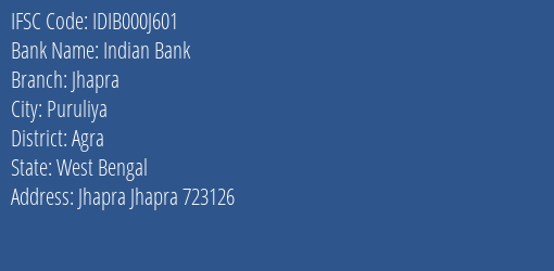 Indian Bank Jhapra Branch, Branch Code 00J601 & IFSC Code IDIB000J601