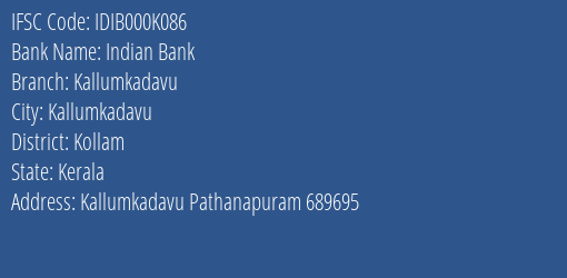 Indian Bank Kallumkadavu Branch IFSC Code