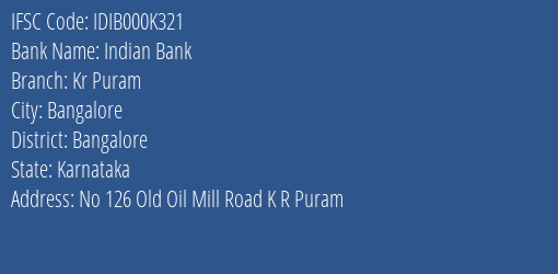 Indian Bank Kr Puram Branch IFSC Code