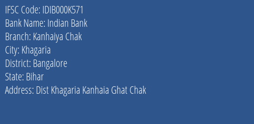 Indian Bank Kanhaiya Chak Branch IFSC Code