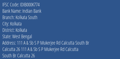 Indian Bank Kolkata South Branch IFSC Code