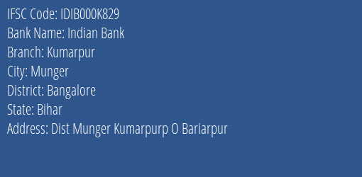 Indian Bank Kumarpur Branch IFSC Code