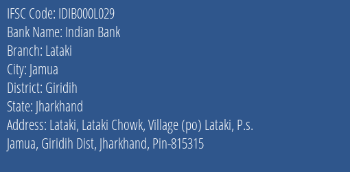 Indian Bank Lataki Branch IFSC Code