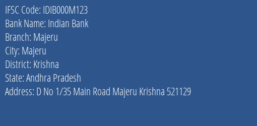 Indian Bank Majeru Branch Krishna IFSC Code IDIB000M123