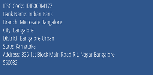 Indian Bank Microsate Bangalore Branch IFSC Code