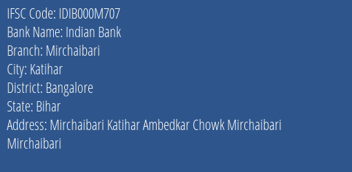 Indian Bank Mirchaibari Branch IFSC Code