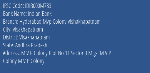 Indian Bank Hyderabad Mvp Colony Vishakhapatnam Branch IFSC Code