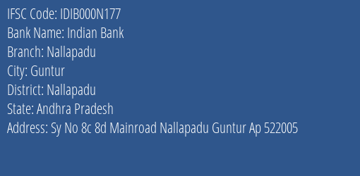 Indian Bank Nallapadu Branch Nallapadu IFSC Code IDIB000N177