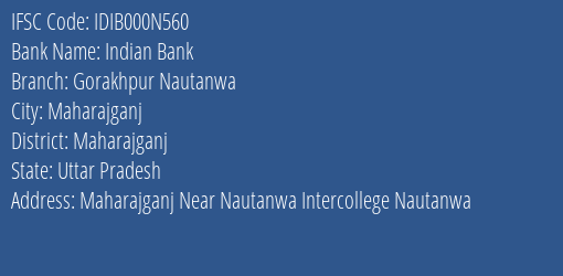 Indian Bank Gorakhpur Nautanwa Branch IFSC Code