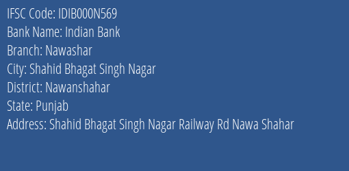 Indian Bank Nawashar Branch Nawanshahar IFSC Code IDIB000N569