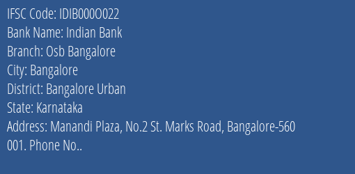 Indian Bank Osb Bangalore Branch IFSC Code