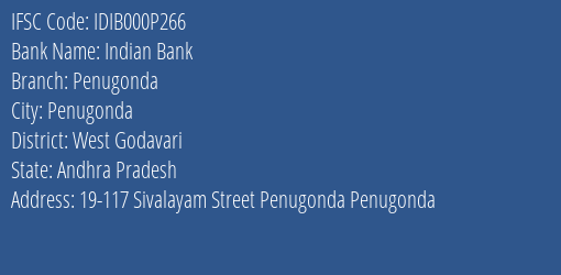 IFSC Code idib000p266 of Indian Bank Penugonda Branch