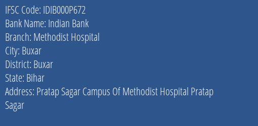 Indian Bank Methodist Hospital Branch, Branch Code 00P672 & IFSC Code IDIB000P672
