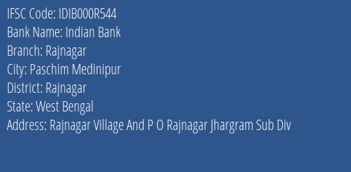 Indian Bank Rajnagar Branch Rajnagar IFSC Code IDIB000R544