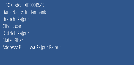 Indian Bank Rajpur Branch Rajpur IFSC Code IDIB000R549