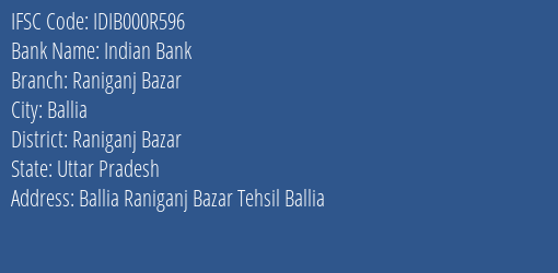 Indian Bank Raniganj Bazar Branch Raniganj Bazar IFSC Code IDIB000R596