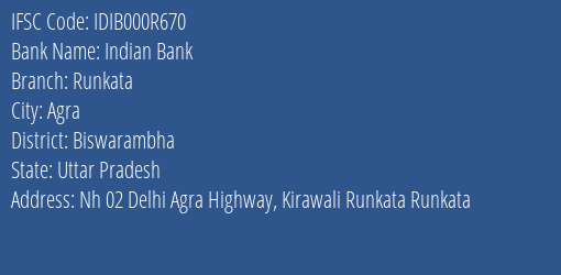 Indian Bank Runkata Branch Biswarambha IFSC Code IDIB000R670