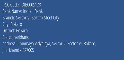 Indian Bank Sector V Bokaro Steel City Branch IFSC Code
