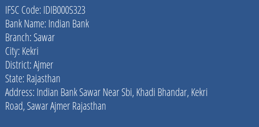 Indian Bank Sawar Branch IFSC Code