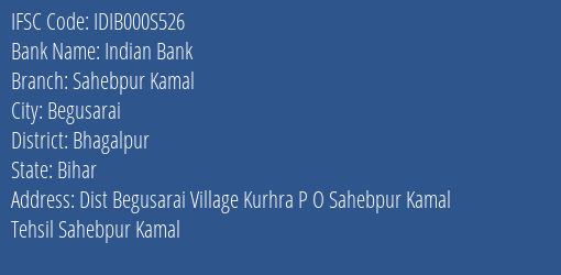 Indian Bank Sahebpur Kamal Branch IFSC Code
