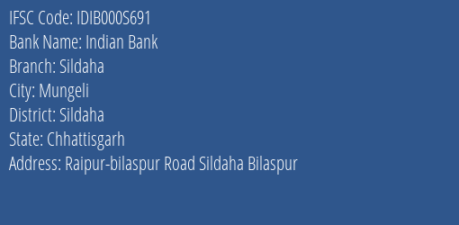 Indian Bank Sildaha Branch, Branch Code 00S691 & IFSC Code IDIB000S691