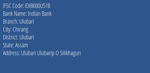 Indian Bank Ulubari Branch Ulubari IFSC Code IDIB000U518