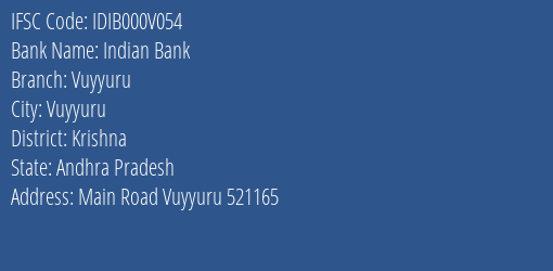 Indian Bank Vuyyuru Branch Krishna IFSC Code IDIB000V054