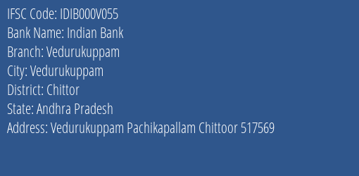 Indian Bank Vedurukuppam Branch Chittor IFSC Code IDIB000V055