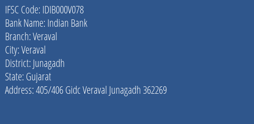Indian Bank Veraval Branch IFSC Code